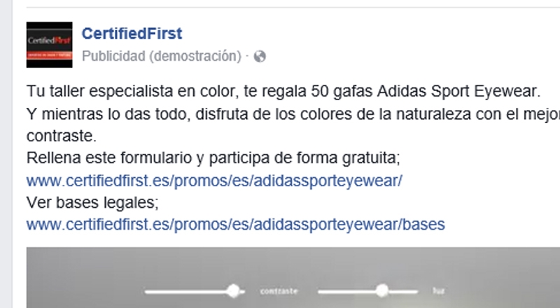 Certifiedfirst Facebook con Adidas Sport Eyewear